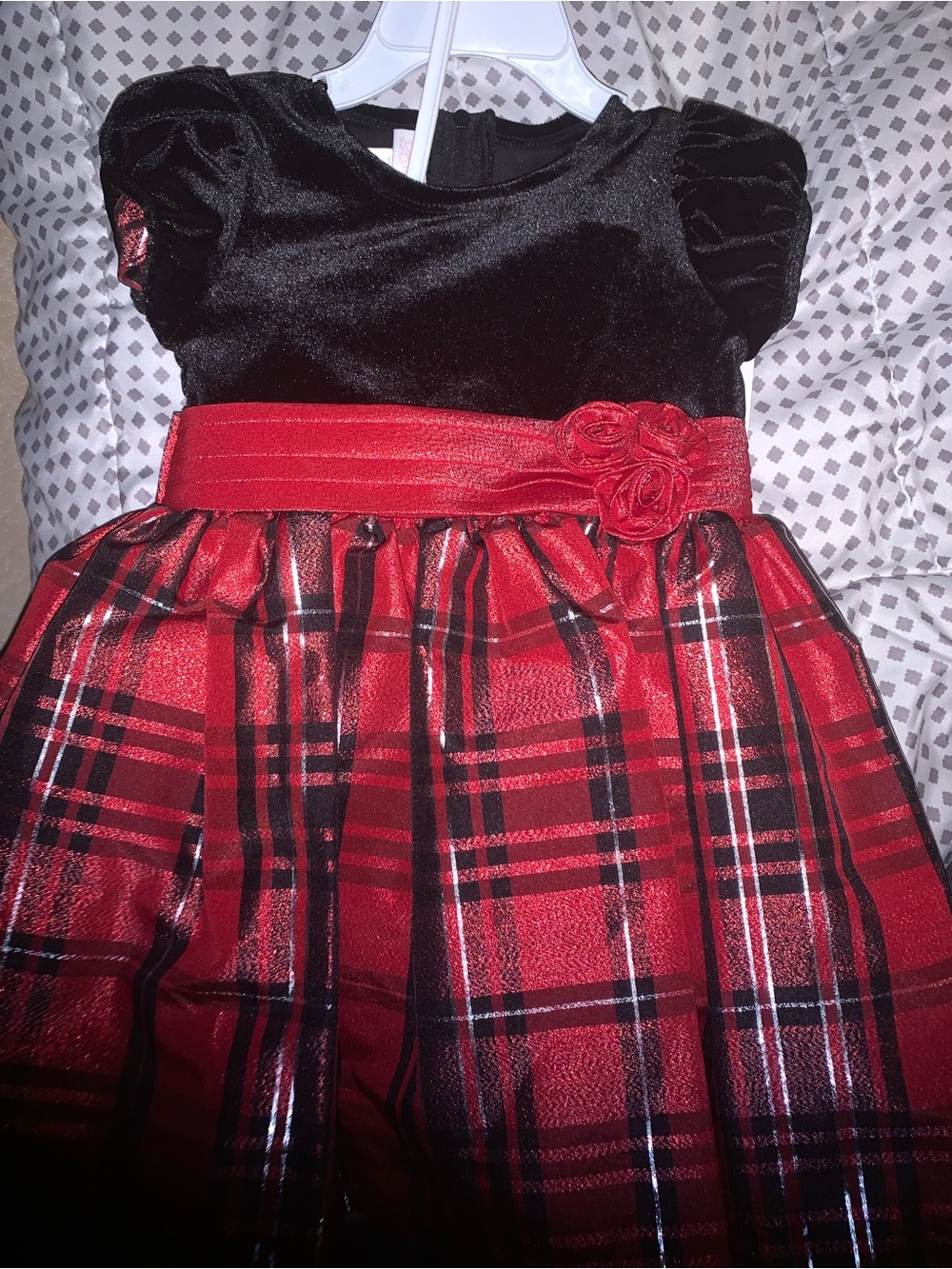 Bonnie Baby Black Velvet Top with Red Plaid Skirt